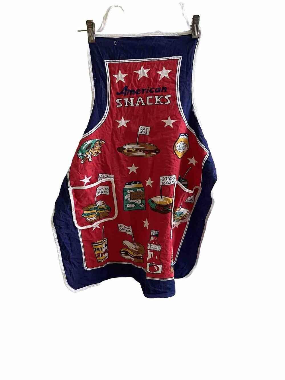 vntg late 80's graphic American bbq apron "American  Snacks" extreme nostalgia.
